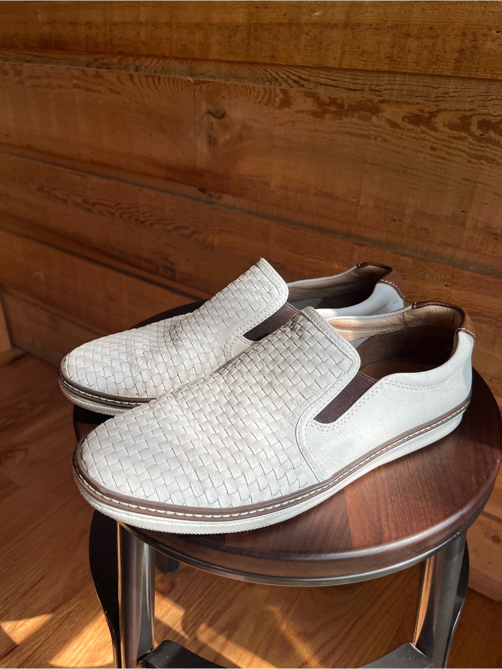 JOHNSTON & MURPHY - Men's White Woven Sheepskin Slip-On Casual Shoes